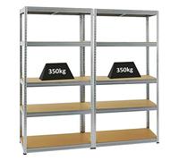 PROREGAL Mega Deal | 2x Scaffale per carichi pesanti Slim Elephant M | AxLxP 180x90x60cm | 5 Rapiani | Portata per ripiano 350 kg | Zincato
