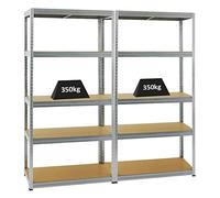 PROREGAL Mega Deal | 2x Scaffale per carichi pesanti Slim Elephant S | AxLxP 180x90x45cm | 5 Rapiani | Portata per ripiano 350 kg | Zincato