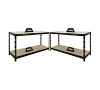 PROREGAL Mega Deal 2x Tiger Workbench | 300 kg per ripiano | AxLxP 90x140x60cm | Nero | Banco da lavoro regolabile in altezza, montaggio a incastro, tavolo da imballaggio