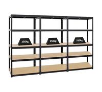 PROREGAL Mega Deal | 3x Scaffale per carichi pesanti Slim Elephant M | AxLxP 180x90x60cm | 5 Rapiani | Portata per ripiano 350 kg | Nero