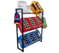 PROREGAL Portacasse per bevande KÖNIGSSEE XL PLUS con 6 staffe di supporto e 2 ganci AxLxP 137x105x32 cm 9 casse su 3 livelli Piedini regolabili in altezza Nero