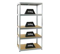 PROREGAL Scaffale per carichi pesanti Slim Elephant M | AxLxP 180x90x60cm | 5 Rapiani | Portata per ripiano 350 kg | Zincato