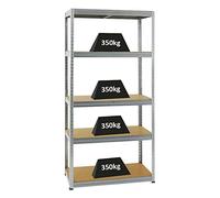 PROREGAL Scaffale per carichi pesanti Slim Elephant S | AxLxP 180x90x45cm | 5 Rapiani | Portata per ripiano 350 kg | Zincato