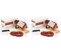 Prosciutto Crudo Serrano Spagnolo Stagionato e Disossato + Porta Prosciutto + Coltello 1 Kg (Jamón Serrano) + Salsiccia Salchichón 200 gr (Confezione da 2)