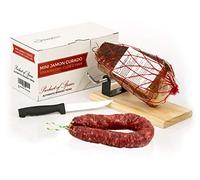 Prosciutto Crudo Serrano Spagnolo Stagionato e Disossato + Porta Prosciutto + Coltello 1 Kg (Jamón Serrano) + Salsiccia Salchichón 200 gr