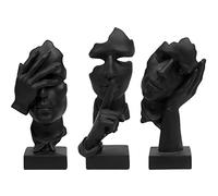 prosfalt 3 statue di pensatore, Silence is Gold, statuetta astratta in resina, sculture moderne per la casa, ufficio, libreria, scrivania (nero) (A-41)