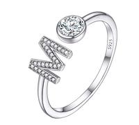 PROSILVER Anelli Donna Regolabili Aperti in Argento 925, Anello Lettera Captiale con Iniziale A-Z Personalizzabile con Zirconia Cubica, Anelli Ragazza Donna Madre Idee Regalo per Compleanno, Laurea