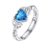 PROSILVER Anello Donna Argento 925 Regolabile Nodo Celtico e Cuore Con Pietra di Nascita Azzurra - Tanzanite Dicembre