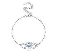 PROSILVER Bracciale Donna Kidult 925 Bracciale in Argento 925 Donna con Acquamarina Marzo Bracciale Argento Rigido Infinito Cuore Pietra
