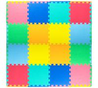 ProSource Foam Puzzle Floor Play Mat for Kids and Babies with Solid Colors, Interlocking Tiles with Borders, Assorted - 16 Tiles