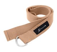 ProsourceFit Metal D-Ring Yoga Strap 8’ Durable Cotton for Stretching And Flexibility, Beige