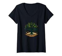 Prosperare Non sopravvivere: Albero della Vita ispiratore Maglietta con Collo a V, Donna, Nero, L