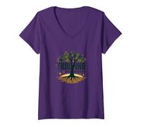 Prosperare Non sopravvivere: Albero della Vita ispiratore Maglietta con Collo a V, Donna, Viola, XL
