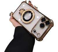 Prosperousk Phone Case, Stampopular New in Phone Case for iPhone 17 Series - Four Corners Anti-Fall Cases for iPhone with Invisible Ring Stand, Electroplating Anti-Drop (Gold,15)