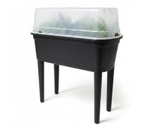 Prosperplast Bloomo - Aiuola rialzata/Frühbeet 78 x 82 x 37 cm, con gambe e coperchio rimovibili, per giardino e balcone, in plastica robusta, colore antracite, resistente alle intemperie