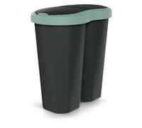 Prosperplast Keden - Pattumiera Compacta R Duo da 40 l, con telaio, 2 coperchi indipendenti, separazione igienica, doppio accesso, per ufficio o casa, in plastica resistente, colore: nero
