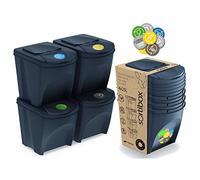 Set di 4 cestini raccolta differenziata 100L Prosperplast Sortibox di plastica colore antracite