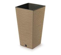 Prosperplast Vaso da fiori 2 in 1 con vaso interno, in plastica, effetto scalpello, 29,5 cm x 29,5 cm x 55 cm (marrone)