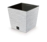 PROSPERPLAST Vaso da fiori 2 in 1 con vaso interno, vaso per piante, vaso in plastica e legno, effetto scalpello 29,5 cm x 29,5 cm x 29 cm (bianco)