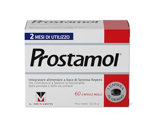 Prostamol 60 Capsule Molli - Integratore Alimentare a base di Serenoa repens (320 mg) per la Funzionalità della Prostata e delle Vie Urinarie. Senza Glutine.