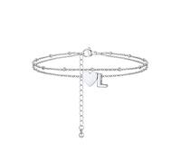 PROSTEEL A-Z Cavigliera a Doppio Strato Cavigliere Argento Cuore Iniziale Alfabeto Braccialetto Donna Resistente al Sudore e alla Corrosione 22+5 CM Cavigliere Ragazza