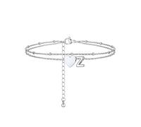 PROSTEEL A-Z Cavigliera a Doppio Strato Cavigliere Argento Cuore Iniziale Alfabeto Braccialetto Donna Resistente al Sudore e alla Corrosione 22+5 CM Cavigliere Ragazza