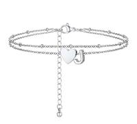 PROSTEEL A-Z Cavigliera a Doppio Strato Cavigliere Argento Cuore Iniziale Alfabeto Braccialetto Donna Resistente al Sudore e alla Corrosione 22+5 CM Cavigliere Ragazza