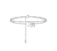 PROSTEEL A-Z Cavigliera a Doppio Strato Cavigliere Argento Cuore Iniziale Alfabeto Braccialetto Donna Resistente al Sudore e alla Corrosione 22+5 CM Cavigliere Ragazza