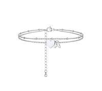 PROSTEEL A-Z Cavigliera a Doppio Strato Cavigliere Argento Cuore Iniziale Alfabeto Braccialetto Donna Resistente al Sudore e alla Corrosione 22+5 CM Cavigliere Ragazza