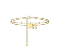 PROSTEEL A-Z Cavigliera a Doppio Strato Cavigliere Oro Cuore Iniziale Alfabeto Braccialetto Donna Resistente al Sudore e alla Corrosione 22+5 CM Cavigliere Ragazza