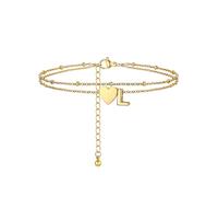 PROSTEEL A-Z Cavigliera a Doppio Strato Cavigliere Oro Cuore Iniziale Alfabeto Braccialetto Donna Resistente al Sudore e alla Corrosione 22+5 CM Cavigliere Ragazza