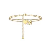 PROSTEEL A-Z Cavigliera a Doppio Strato Cavigliere Oro Cuore Iniziale Alfabeto Braccialetto Donna Resistente al Sudore e alla Corrosione 22+5 CM Cavigliere Ragazza