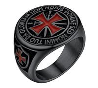 PROSTEEL Anelli Acciaio Nero Uomo Cavalieri Templari Croce Rosso Anello Acciaio Uomo Anelli Uomo Misura 24 con Confezione Regalo