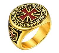 PROSTEEL Anelli Uomo Acciaio in Ossidabile Oro Cavalieri Templari Croce Rosso Anelli Uomo Color Oro Giallo Anelli Uomo Misura 24 con Confezione Regalo