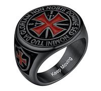 PROSTEEL Anello Personalizzato Acciaio Nero Uomo Cavalieri Templari Croce Rosso Anello Acciaio Uomo Anelli Uomo Misura 27 con Confezione Regalo