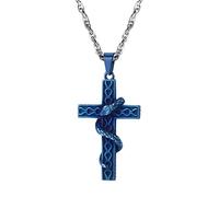 PROSTEEL Collana Crocifissa Serpente Satana Satanismo con Catena Regolabile, in Acciaio Inossidabile 316L Placcato Blu, Omaggio Confezione Regalo, Blu