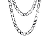 PROSTEEL Collana da Uomo catena figaro 45 cm argento acciaio inossidabile 13 mm di larghezza