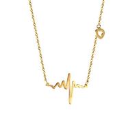 PROSTEEL Collana Pendente Donna Cindolo ECG Battiti di Cuore, Acciaio Inossidabile Placcato Oro 18K, Catena Inclusa, Oro, Regalo Natale San Valentino per Fidanzata Coppia (con Confezione)