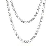 PROSTEEL Collana Uomo a Catena Barbazzale Cubana Grande Robusta, Larghezza 5 mm, Lunghezza 70 cm, Acciaio Inossidabile, Hip Hop Punk Rap, Argento, Regalo Ottimo (con Confezione)