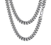 PROSTEEL Collana Uomo a Catena Barbazzale Cubana Larga Grossa Robusta, Larghezza 10 mm, Lunghezza 55 cm, Acciaio Inossidabile, Hip Hop Punk Rap, Argento, Regalo Ottimo (con Confezione)