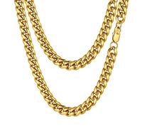 PROSTEEL Collana Uomo a Catena Barbazzale Cubana Larga Grossa Robusta, Larghezza 10 mm, Lunghezza 60 cm, Acciaio Inossidabile Placcato Oro 18K, Hip Hop Punk Rap, Oro, Regalo Perfetto (con Confezione)