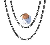PROSTEEL Collana Uomo a Catena Barbazzale Cubana Sottile, Larghezza 3 mm, Lunghezza 50 cm, Acciaio Inossidabile, Cool Swag, Collana Nera Nero (con Confezione)