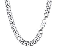 PROSTEEL Collana Uomo a Catena Cubana Barbazzale Grande Grossa Robusta Maschile, Larga 12 mm, Lunghezza 45 cm, Acciaio Inossidabile, Hip Hop Punk Rap, Argento, Regalo Ottimo (con Confezione)