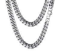 PROSTEEL Collana Uomo a Catena Cubana Barbazzale Grande Grossa Robusta Maschile, Larga14 mm, Lunghezza 55 cm, Acciaio Inossidabile, Hip Hop Punk Rap, Argento, Regalo Ottimo (con Confezione)