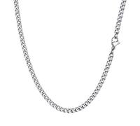 PROSTEEL Collana Uomo Donna a Catena Barbazzale Cubana Sottile, Larghezza 3 mm, Lunghezza 70 cm, Acciaio Inossidabile, Hip Hop Punk Rap, Argento, Regalo Ottimo (con Confezione)