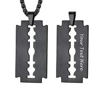 PROSTEEL Collana Uomo Personalizzabile Lametta Nero Collana Uomo Acciaio Inox Ciondolo Lametta Collana da uomo, Con Ciondolo a Lama di Rasoio con Catena Robusta, Regolabile con Confezione Regalo