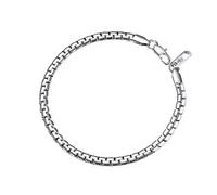 PROSTEEL Uomo Bracciale a Catena Veneziana Scatola Piatta, Acciaio Inossidabile, 4 mm Larghezza 20 cm Lunghezza Color Argento, Regalo Natale Compleanno (Confezione Regalo)