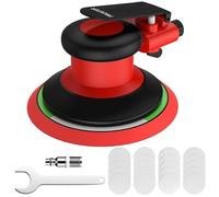Proster Levigatrice Rotorbitale Pneumatica 6 Pollici 150mm Nero-Rosso, 12000 RPM, Velocità Variabile, Kit 20 Fogli Abrasivi per Auto, Legno, Fai-da-Te, Professionale, Manutenzione