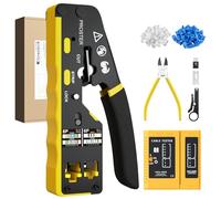 Proster Pinza Crimpatrice RJ45 Pass Through per Cavo CAT6 e Telefono 6P con Multifunzione Spelafili Forbici e Tester 50pz Connettori Cat6 e Coperture Kit Completo per Reti Professionali e Domestiche