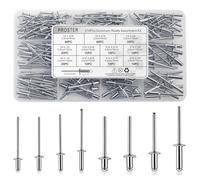 Proster Set 210PZ Rivetti in Alluminio Argento - 8 Misure di Blind Rivets per Auto, Officina e Fai-da-Te, in Scatola Portatile con Scomparti Regolabili